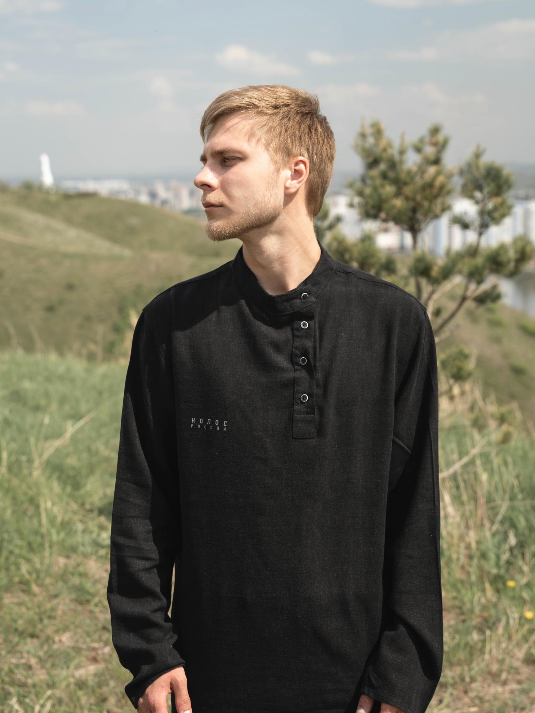 косоворотка льняная  "Воля"  Черная
